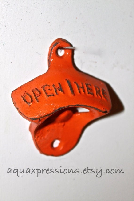 Bright Tangerine Orange Bottle Opener /Cast Iron /Vintage, Retro Feel /Kitchen, Man-cave, Game Room, Patio, Hangout /Metal Wall Decor