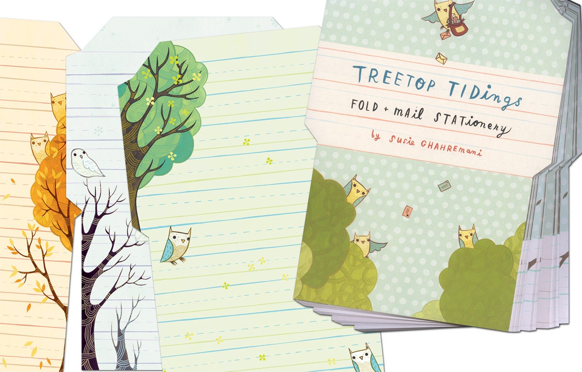 OWL STATIONERY (letter set) by boygirlparty - fold and mail stationery letter paper pad