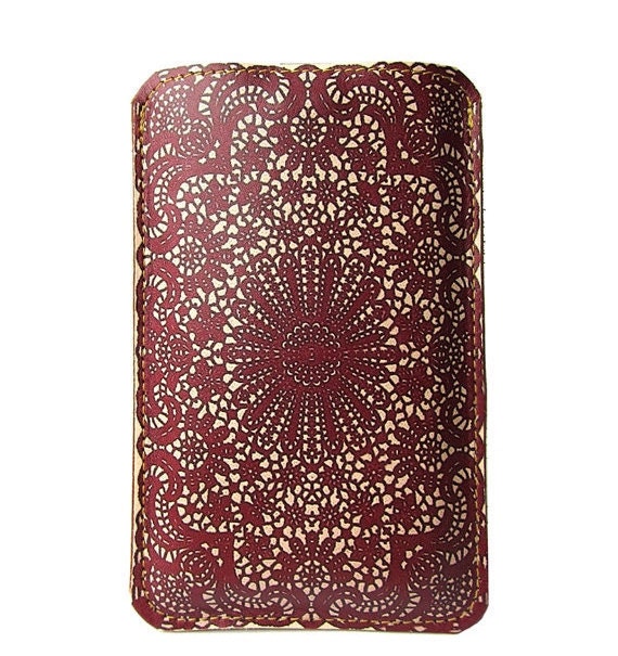 Leather iPhone / iTouch /HTC (Desire&Mozart) Case - Burgundy Lace