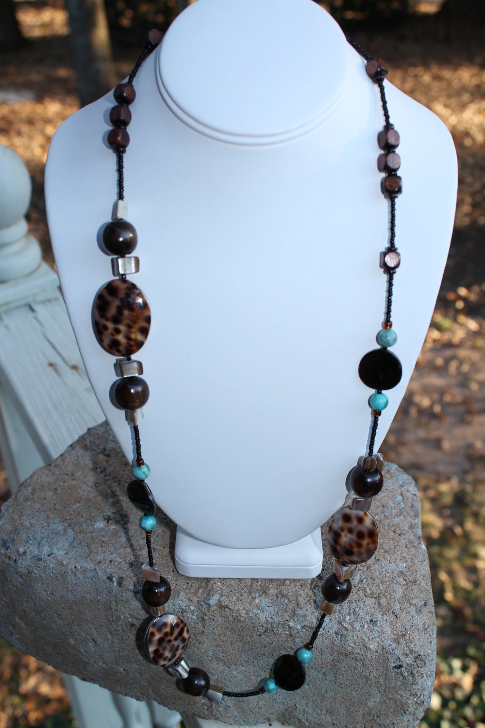 Pago Pago - Handmade Long Tiger Shell Necklace (Ethnic, Tribal, Resort) Free Shipping, Free Gift Box