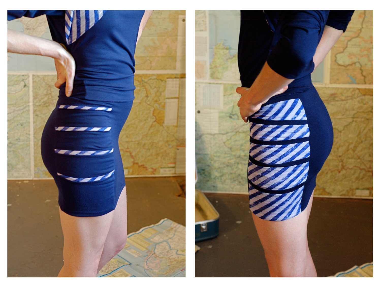 Sailor's Pocket Dress  - summer cotton dress.  nautical stripes jersey tunic/dress in navy.  multiple pockets.