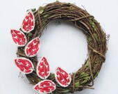 Fabric Leaf Wreath -  Red Deer Winter White Linen Christmas Holiday Door Decor