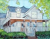 Custom House portrait painting, Watercolor & Ink, 8 x 10, Lots of Personality