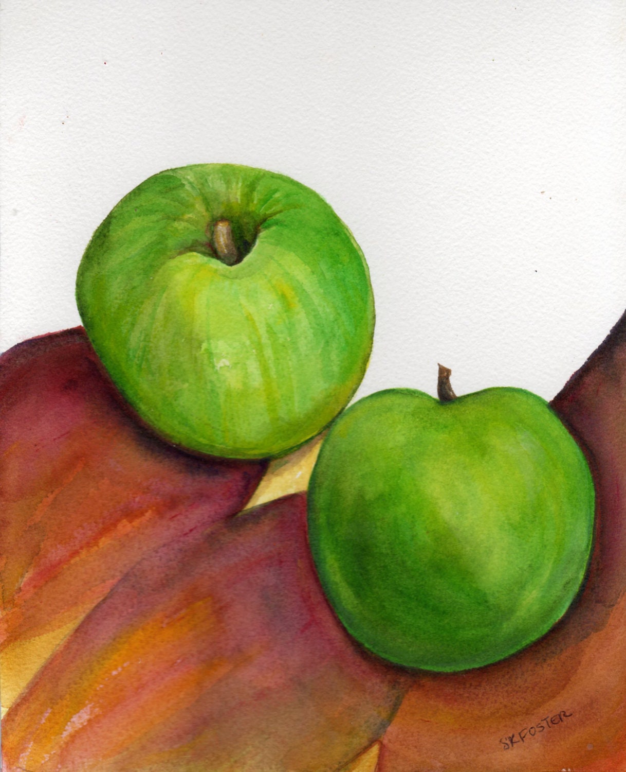 Granny Smith Apples Painting  Watercolor Original