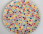 Large Handmade Ceramic Serving Platter with Colorful Squares FREE SHIPPING