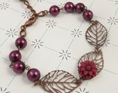 Burgundy and Copper Leaf and Flower Bracelet