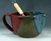Red Blue and Yellow Small Batter Bowl With Whisk Handthrown Stoneware Pottery 6