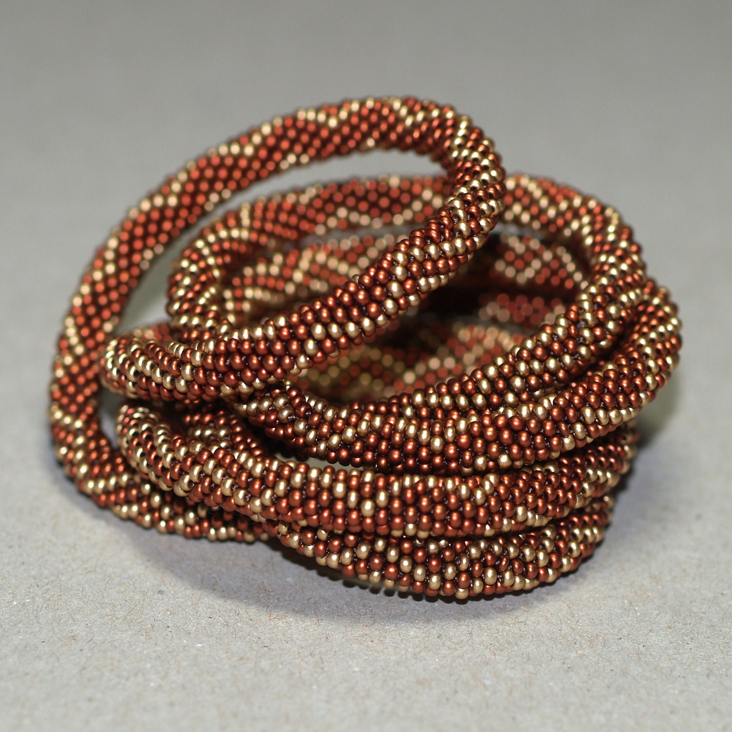 Chevron Strand ... Necklace . Metallic . Bracelet . Wrap . Dark Copper . Matte . Gold . Zigzag . Geometric . Evening Wear . Elegant