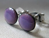 Ready to Ship: Purple Enamel Stud Post Earrings, Kiln-fired Glass Enamel and Sterling Silver