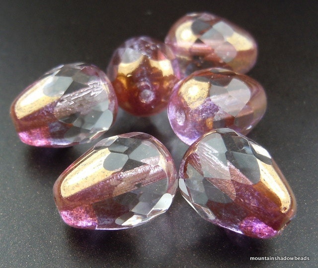 6 13mm Large Faceted Drops Crystal Copper Picasso - Czech Glass Beads