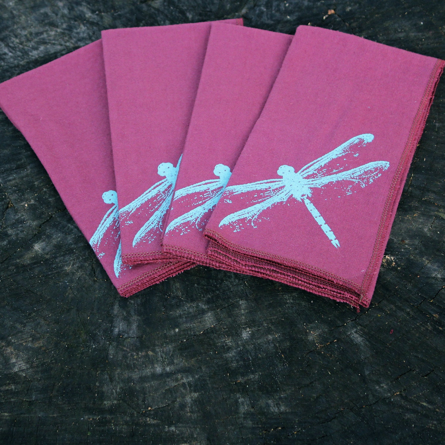 Dinner Napkins Organic Cotton Hemp Cloth napkins set Table Linens screenprint DRAGONFLY