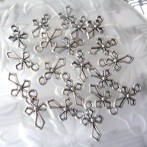 Cross Charm - Tiny Crosses - Cute Little Tibetan Antiqued Silver Metal - Sturdy - Lead Free - Qty. 175 pcs
