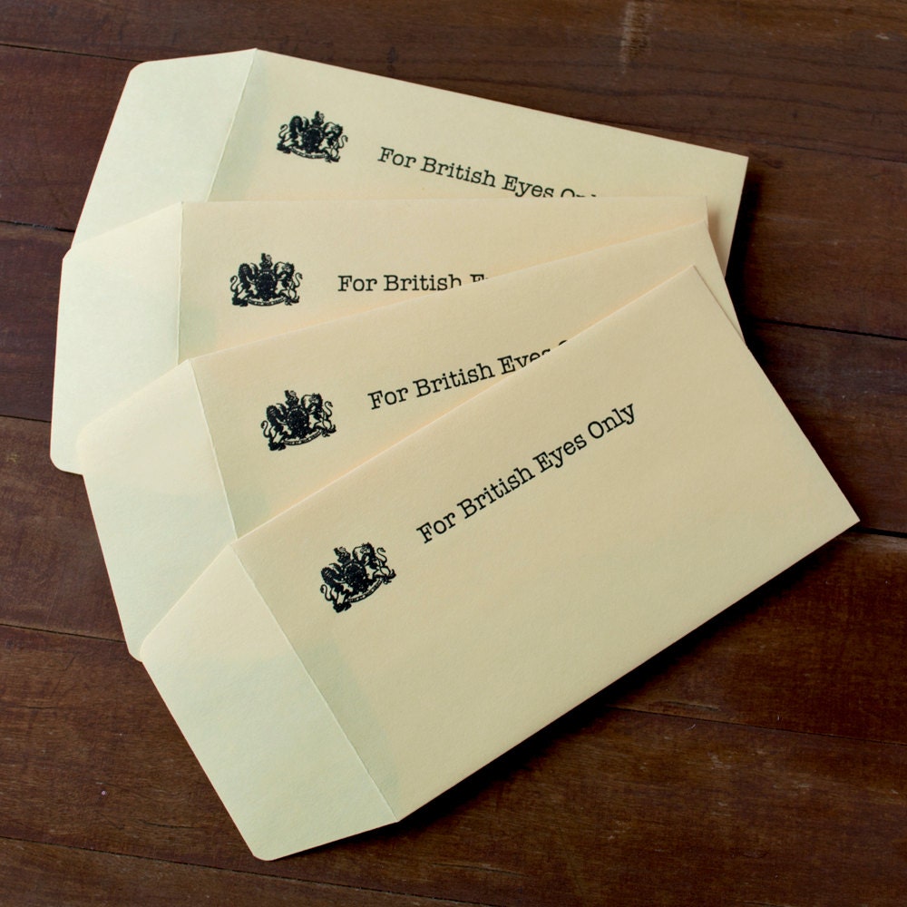 Letterpress Gift Card Holders - For British Eyes Only - Arrested Development - Funny James Bond - Spy Birthday Party - Gift Envelopes