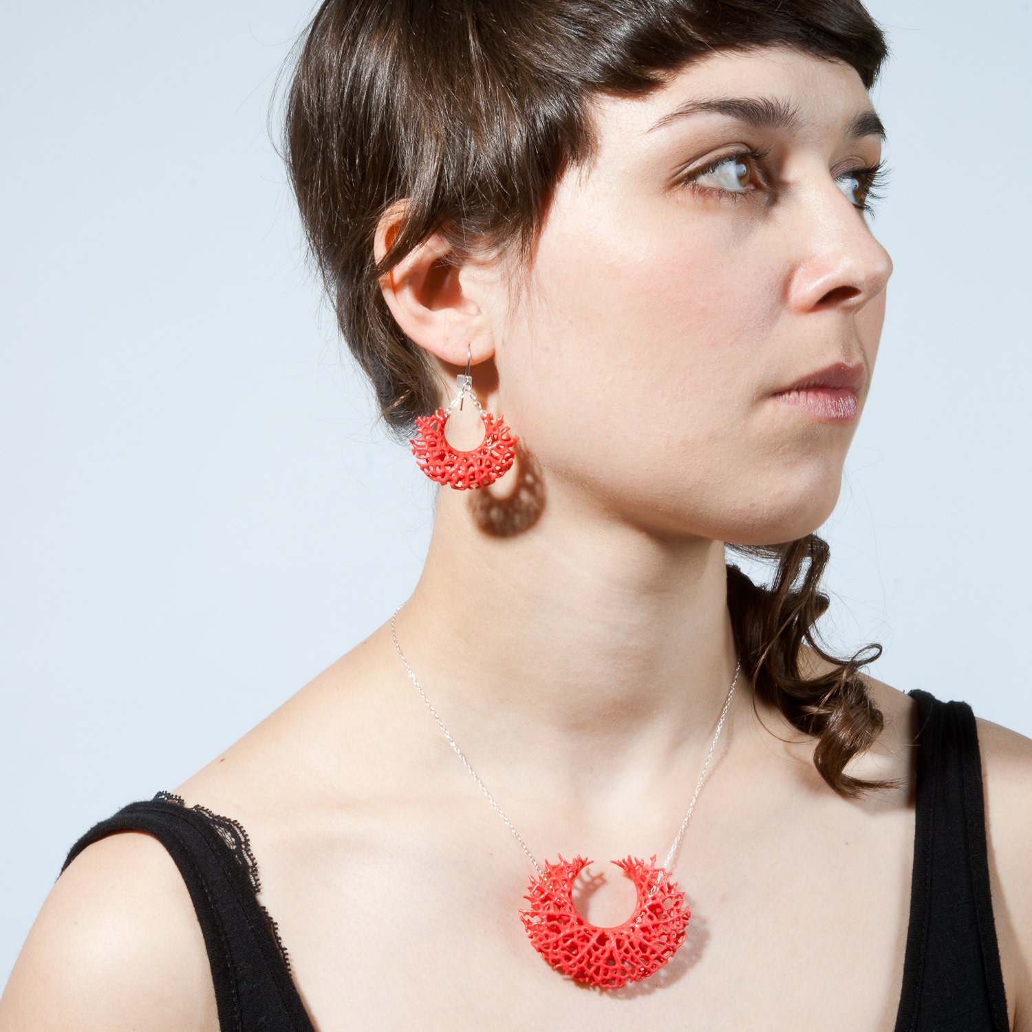 Red Vessel Pendant - 3d printed nylon and sterling silver necklace, modern, abstract, nature, science