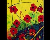 art abstract original painting art original acrylic painting art acrylic painting  red poppies texture painting 16 x20  Linda Powell