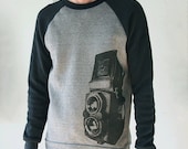 SALE - Small - TLR Camera - unisex eco heather color block sweatshirt black and gray