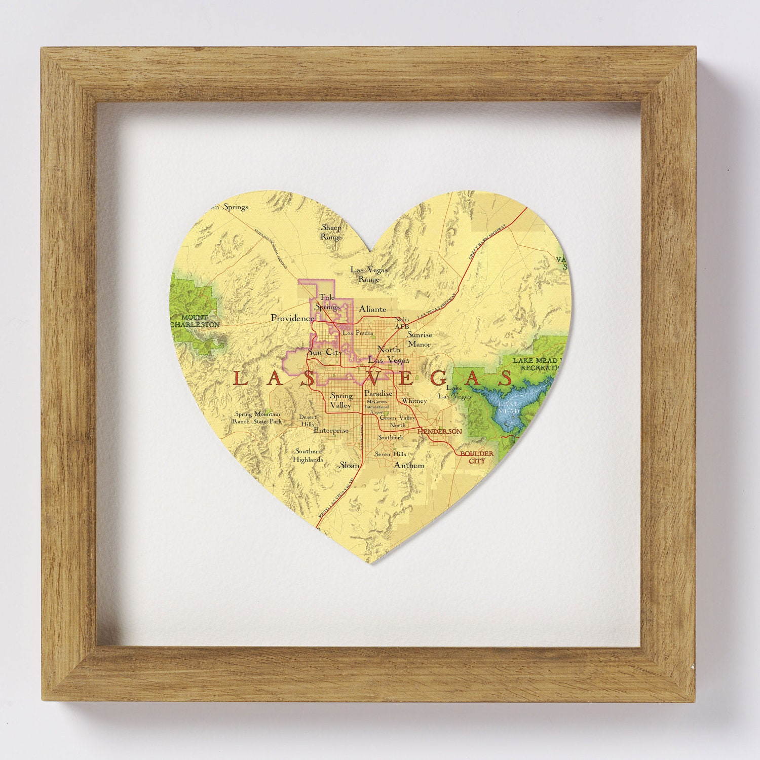 Las Vegas map heart print - framed