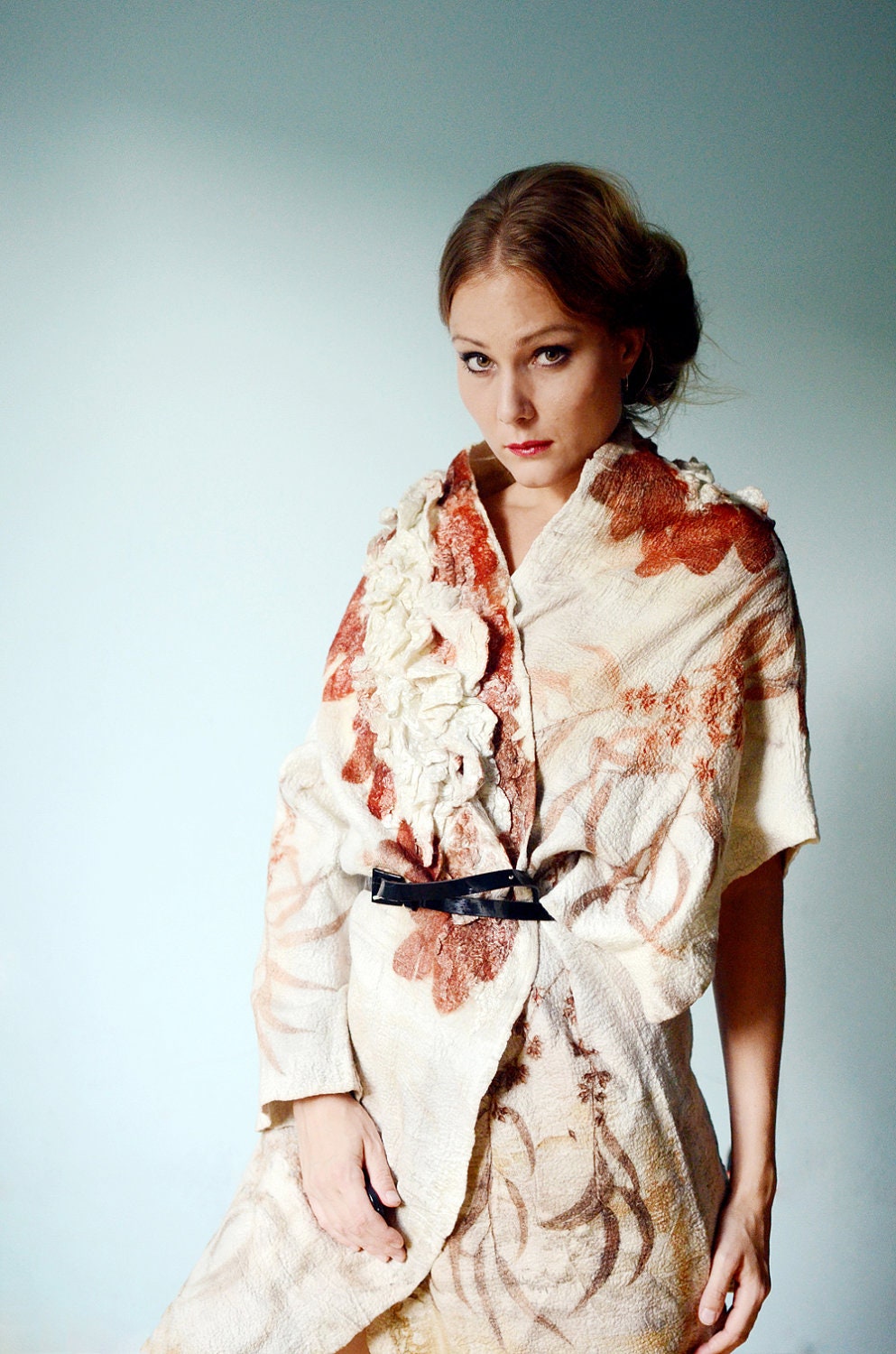Eco printed nuno felt kimono coat jacket by Vilte & Irit Dulman OOAK