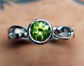 Green peridot ring - solitaire ring - lime green -recycled sterling silver - August birthstone - filigree - Wrought ring only - size 8.5