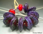 Handmade LAMPWORK Glass Bead Set DONNA MILLARD orchid purple silver sra supplies lamp work autumn fall summer