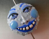 Blue Moon Face Bead - Handmade Colored Porcelain Focal Bead