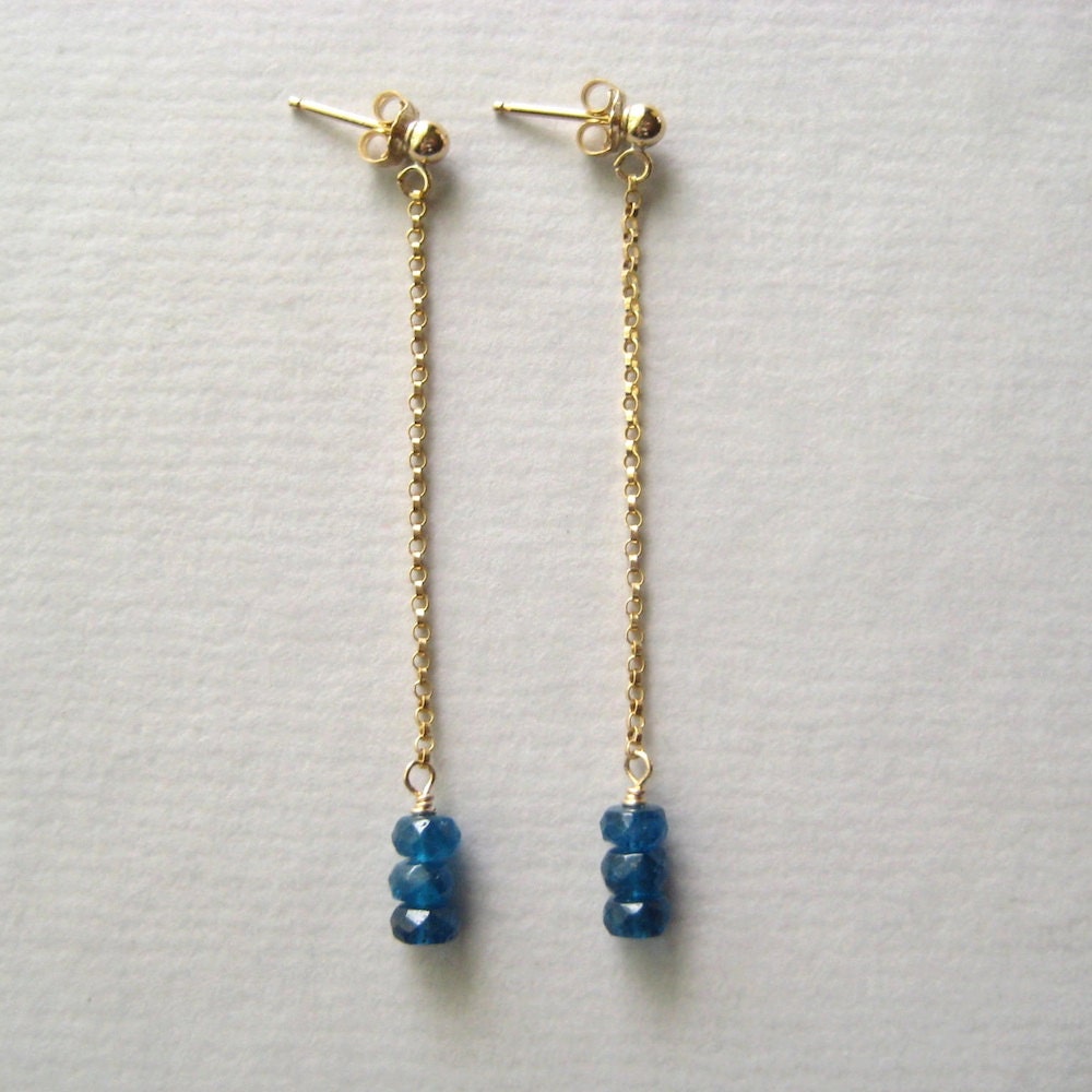 Apatite Earrings, Faceted Gemstone Earrings, Long Dangle Chain Earrings, Teal Blue Earrings, Under 50 - juliegarland
