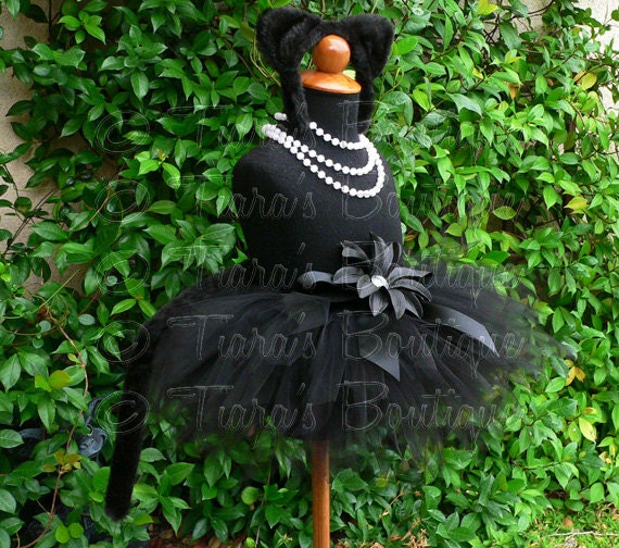 Midnight - Black Cat Tutu Costume Set - Sewn 8" pixie tutu, black kitty ears headband, removable tail - newborn up to 12 months