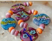 ON SALE 20% OFF Shangri-La, 23 colorful handmade lampwork  glass beads, purple, green, blue beads by Beadfairy Lampwork, Sra