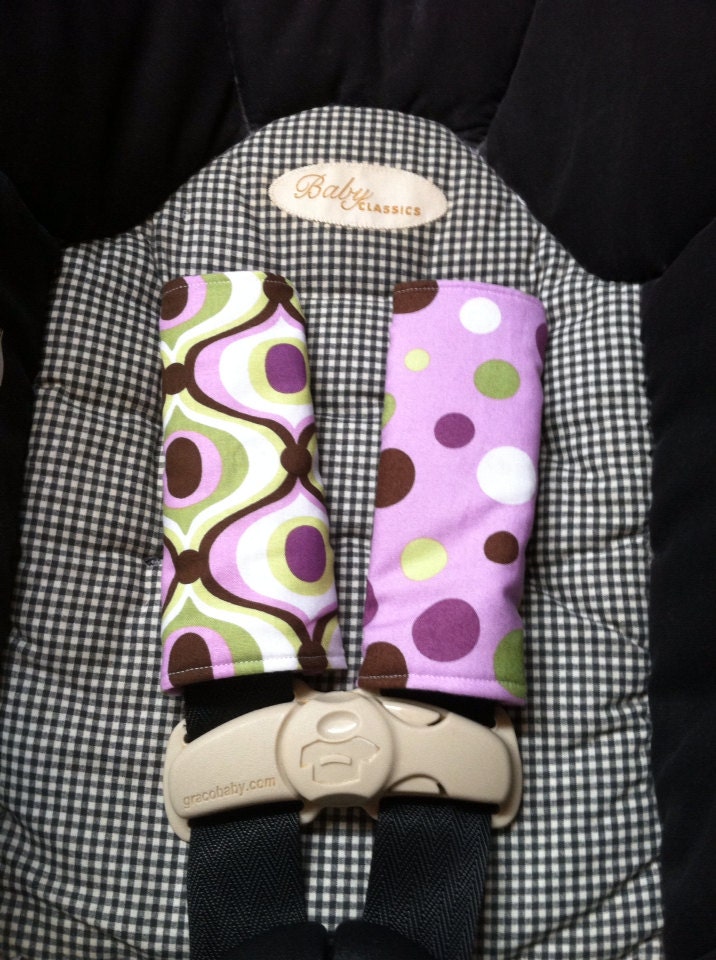 Cute Orchid Feeling Groovy and Orchid Lolli Dot Car Seat Strap Covers--Ready to Ship