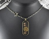 Steampunk Amber Brass Mechanical Necklace - Proceedings of Intelligent Tinkering by COGnitive Creations