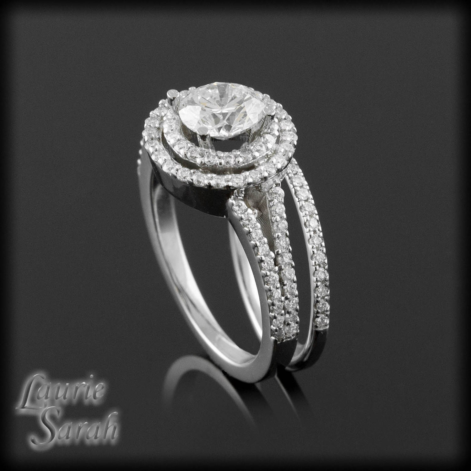 Moissanite and Diamond Engagement Ring Wedding Set with Split Shank and Matching Band - LS1207