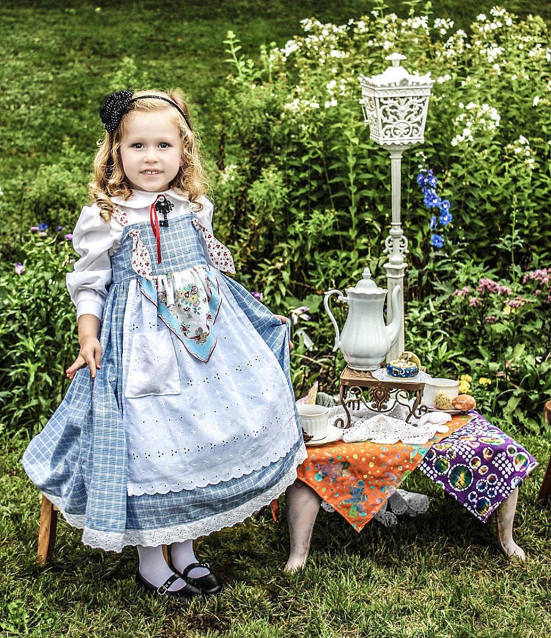Alice Tea Party Apron Knot Dress with Lace Key & Drink Me Bottle  CHOOSE 6M - 6 years