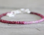 Ruby Ombre Gemstone Bracelet. Shaded Ruby and Sterling Silver Stacking Bracelet. July Birthstone