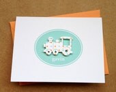 recycled die cut train children's thank you notes - set of 16 cards
