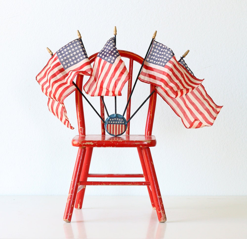 Vintage American Flag Set - Silk and Lisle Flag Set for Automobiles