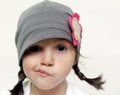 Bluebell hat.  Gray comfy Kids hat with flower. Children accessories. Fashion kids - Muluk