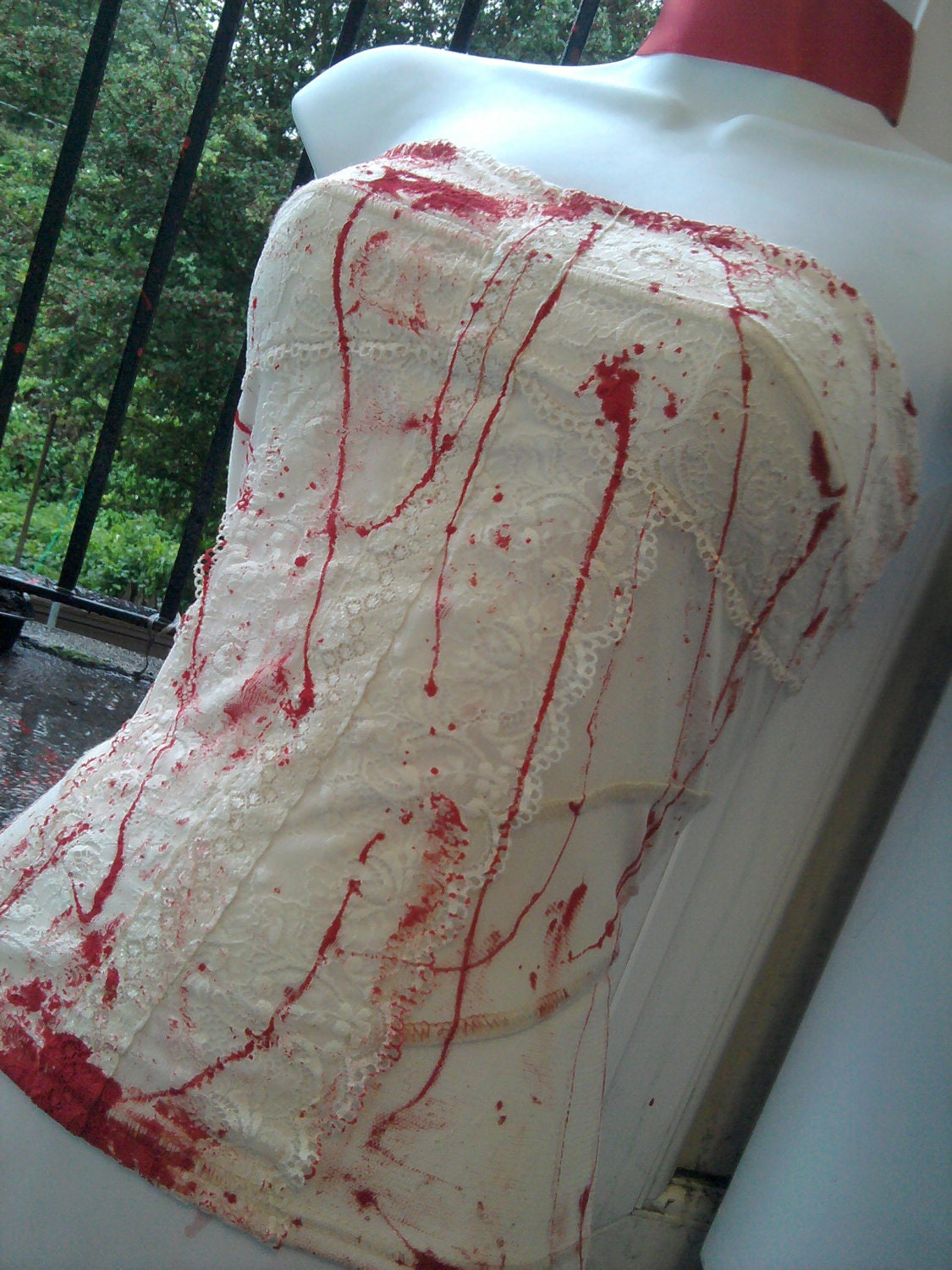 texas chainsaw massacre CORPSE bride bandeau lace boob tube blood splatter white top US size 10 - 12