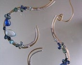 Night Oceans...Blue Topaz Kyanite Blue Sapphire Laden Mixed Metal Sterling Gold Filled Signature Original Curl Earrings