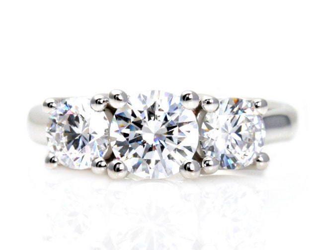 3 Stone Moissanite Engagement Ring Woven Prongs Moissanite Ring Conflict Free Diamond Alternative Custom Bridal Jewelry