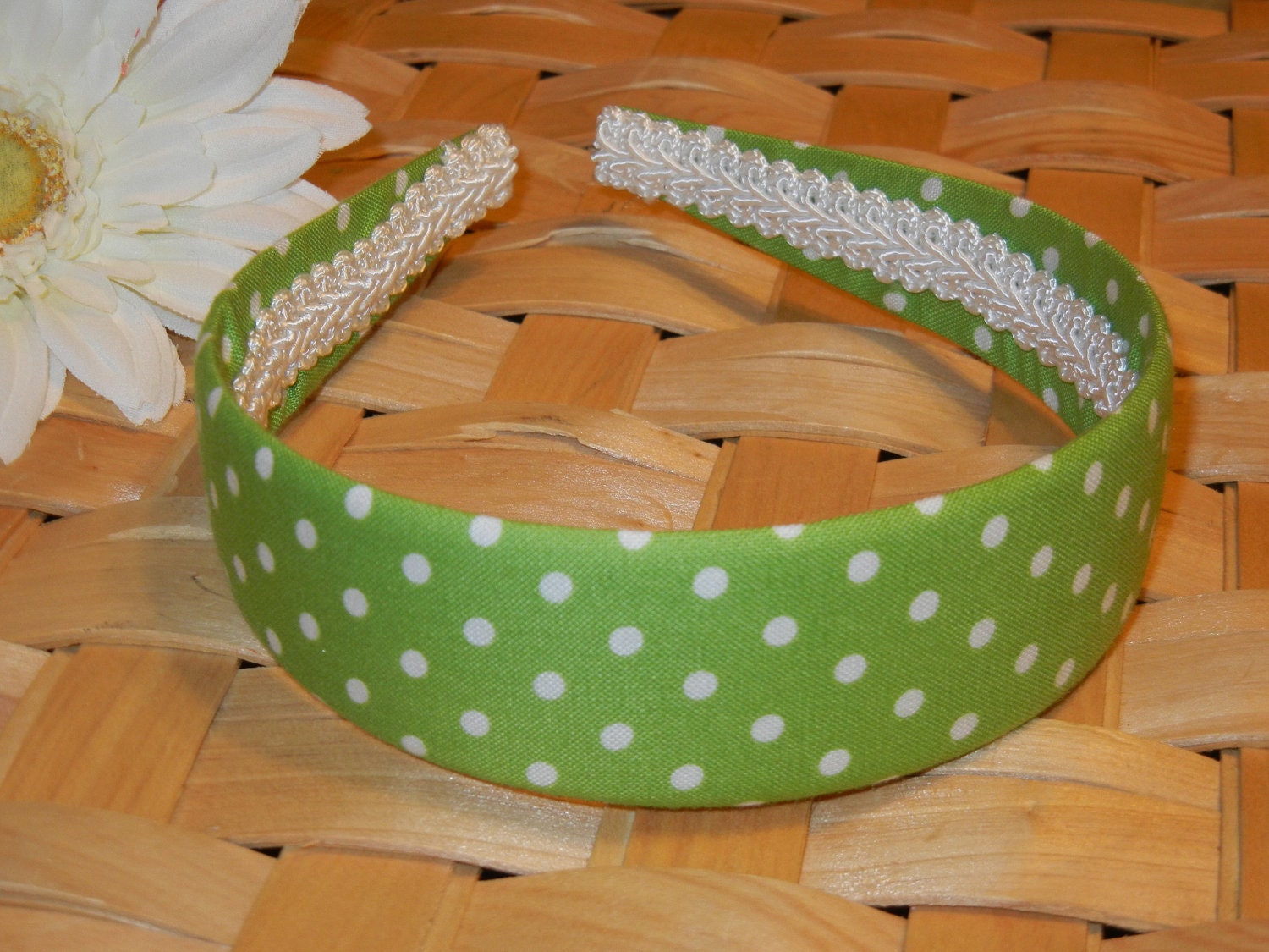 Fabric Headband with Green Apple Dots