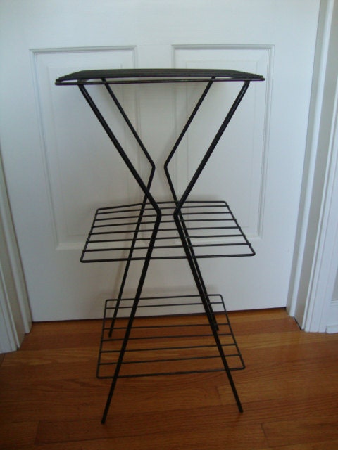 vintage 60s black iron side table or magazine stand....retro design