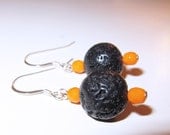 Natural Lava Rock and Orange Czech Glass Earrings