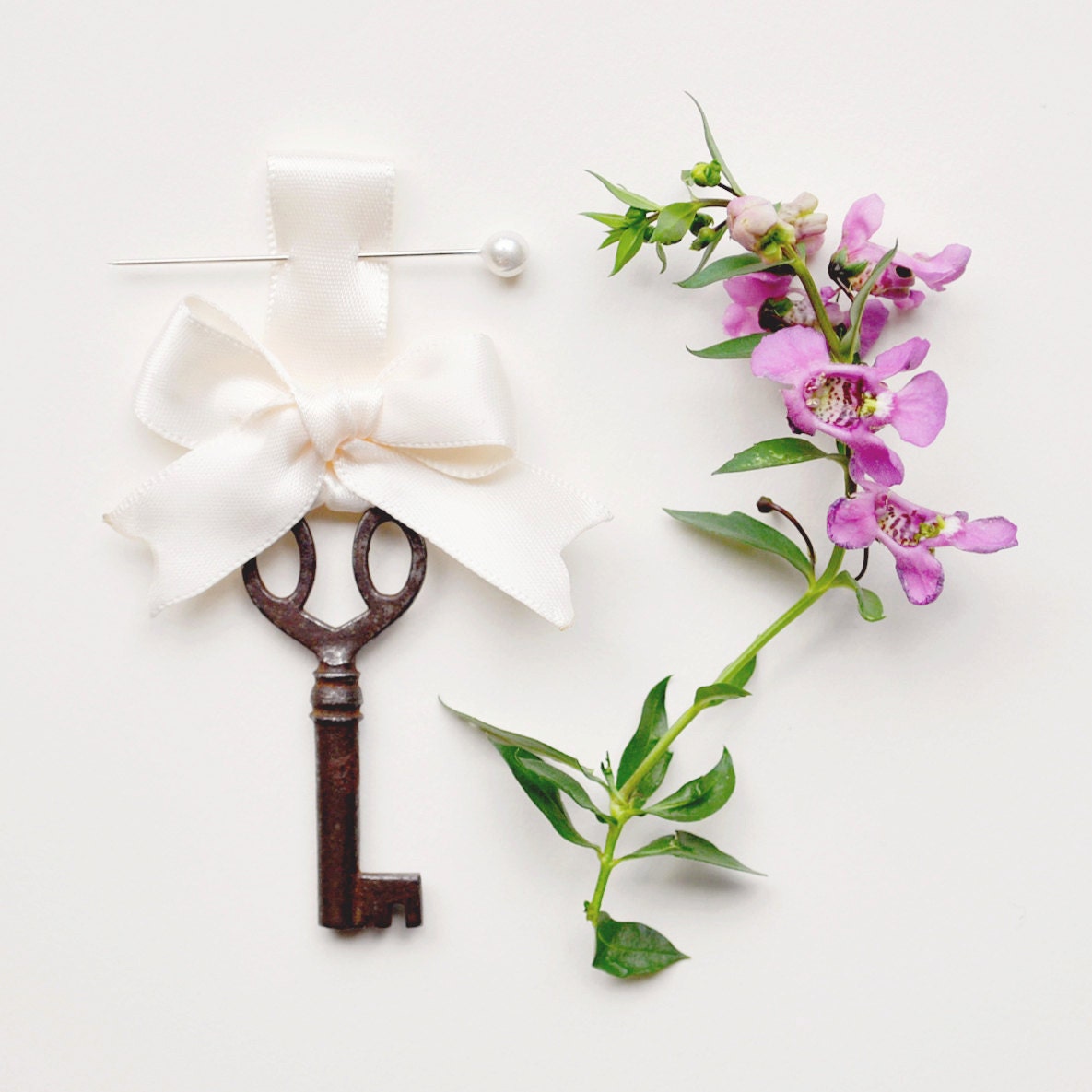 vintage key boutonniere, unique wedding keepsake