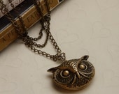 Funky Owl Head Locket 3 strands Necklace