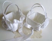 Wedding Pair of Flowergirl Baskets & Halos Handmade ROSE Available in White or Ivory
