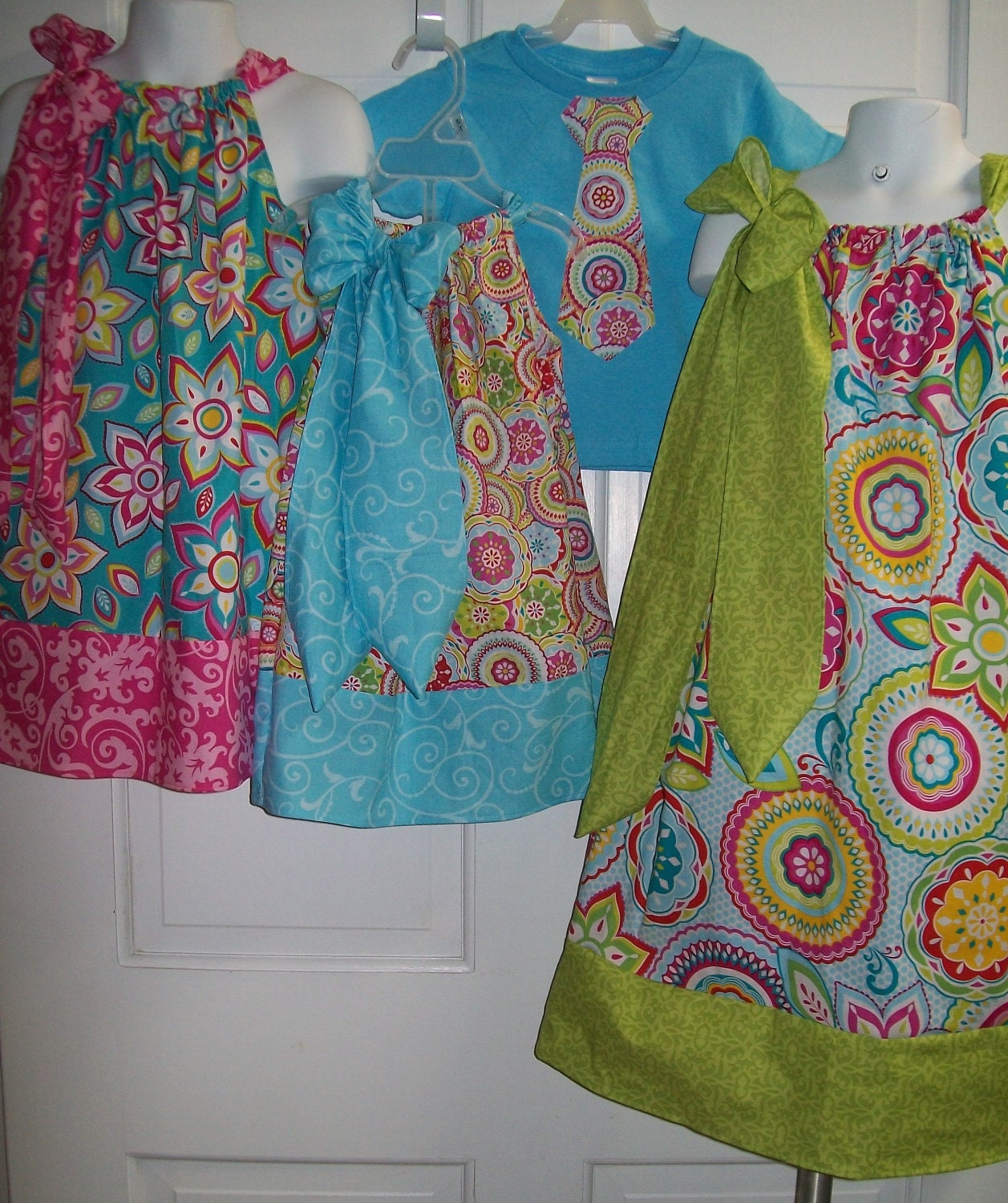 Sister and Brother Set Pillowcase Dress with Matching Tie T Custom Made to Order