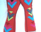 Chevron Arrow Xmittens Fingerless Mittens, Orange Recycled Fleece with Bright Colored Arrows, Extra Long, One of a kind, RTP