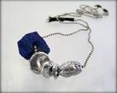 Urban Primitive, Moon Goddess Series:  Fine Silver Beads and Rings with a Raw Lapis Nugget