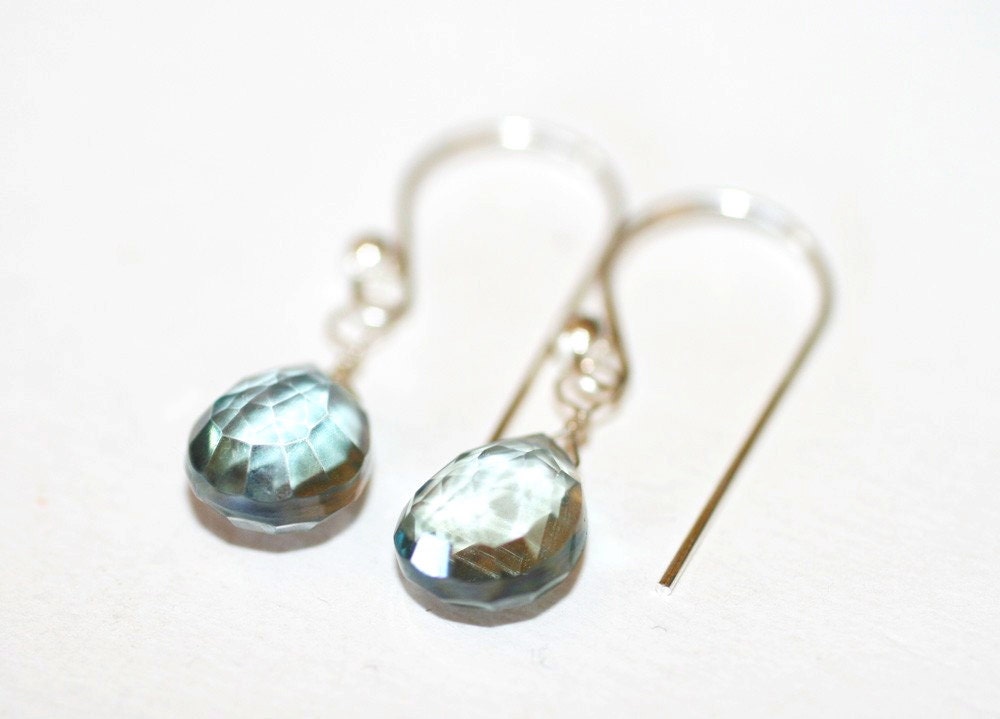 Mystic Blue Green Quartz and Sterling Silver Handmade Earrings