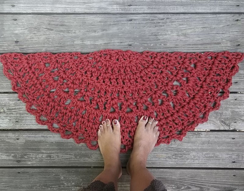 Wine Red Crochet Half Circle Doormat 15" x 30"